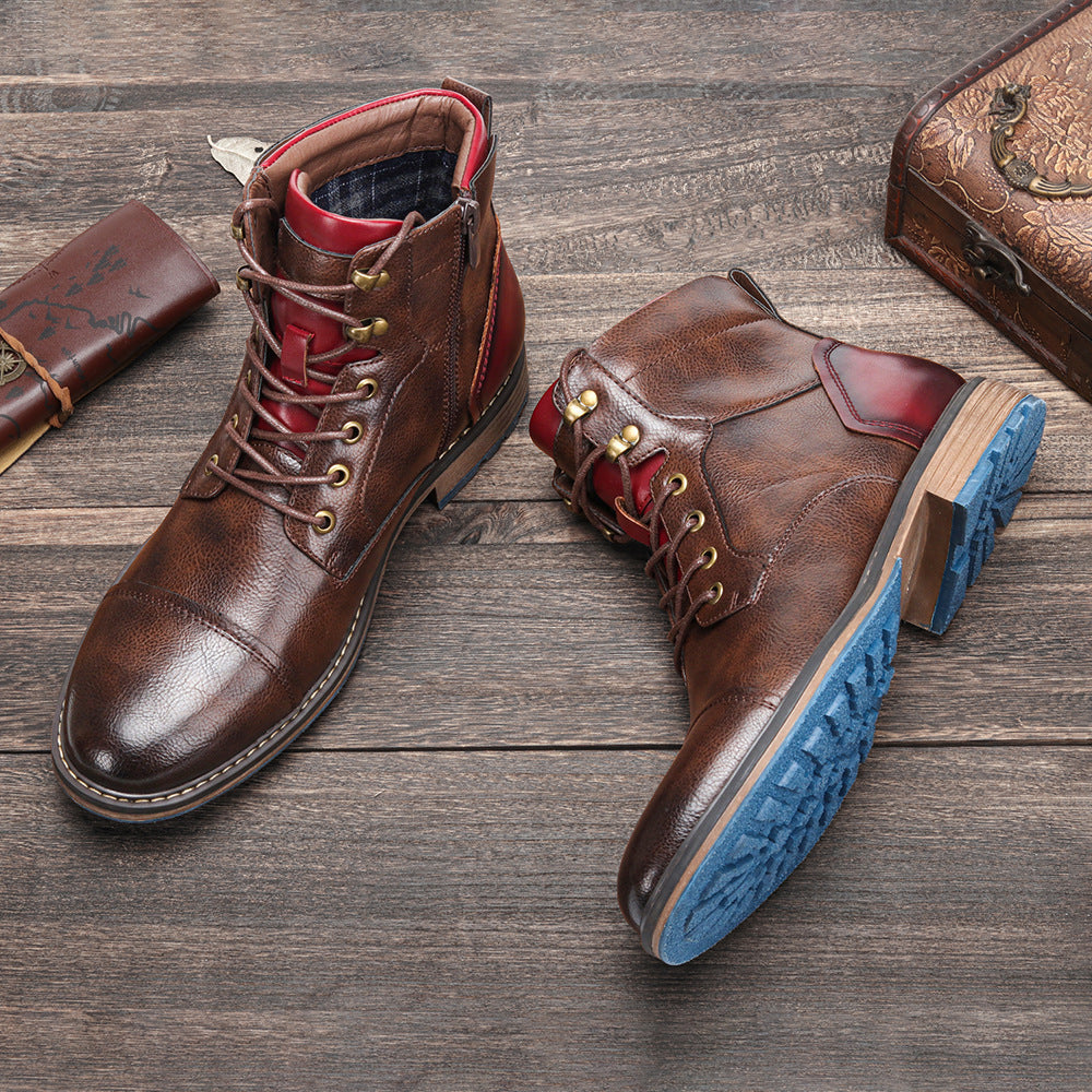 Men's Leather Fashion Tooling Short Boots