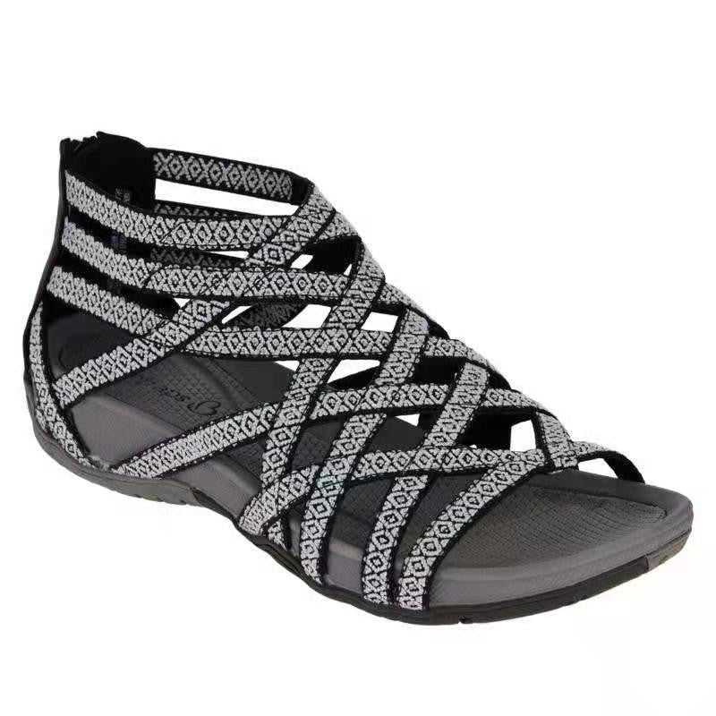 Thin Strap Cross Low Wedge Sandals