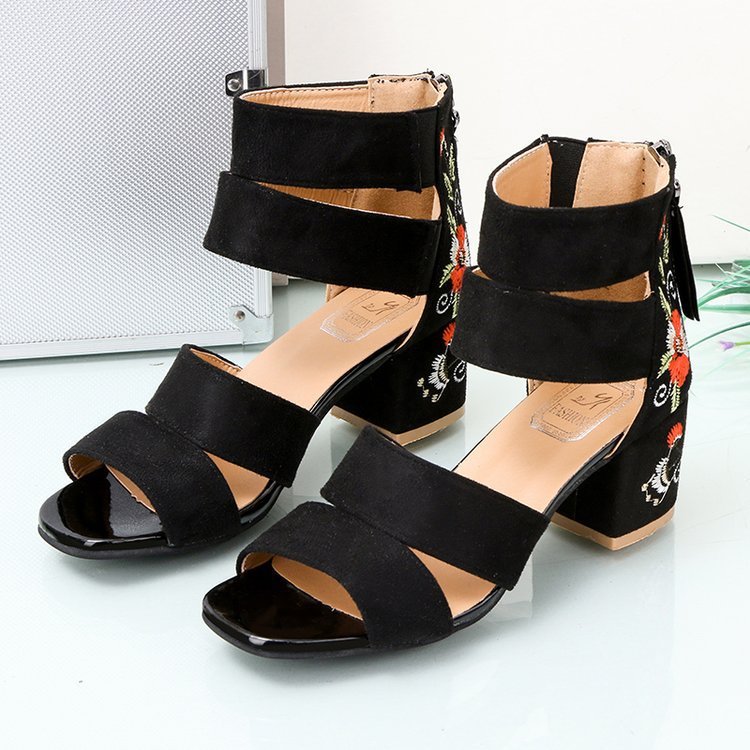 Women's Embroidered Mid-Heel Sandals