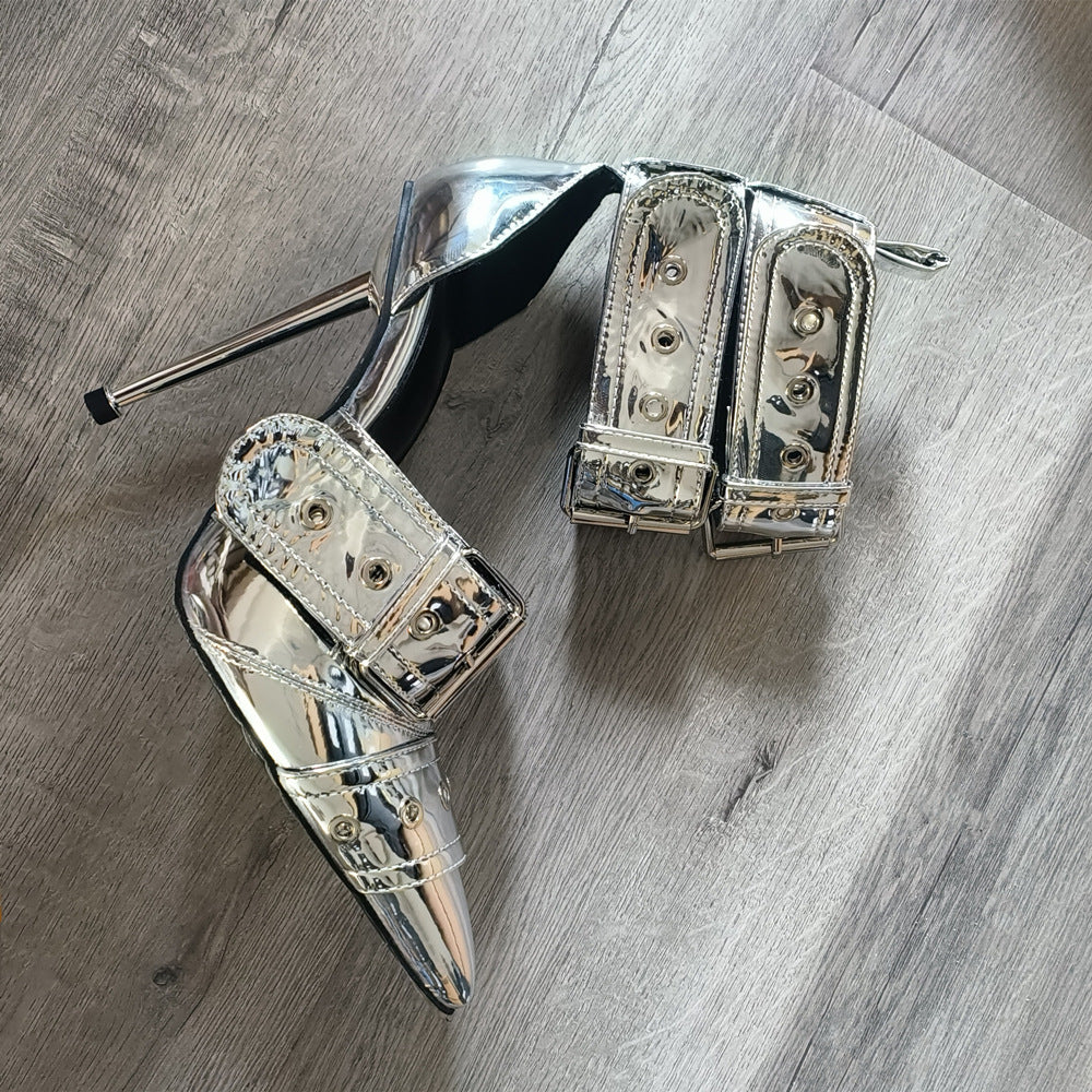Women's Closed Toe High-Heel Sandals with Buckle