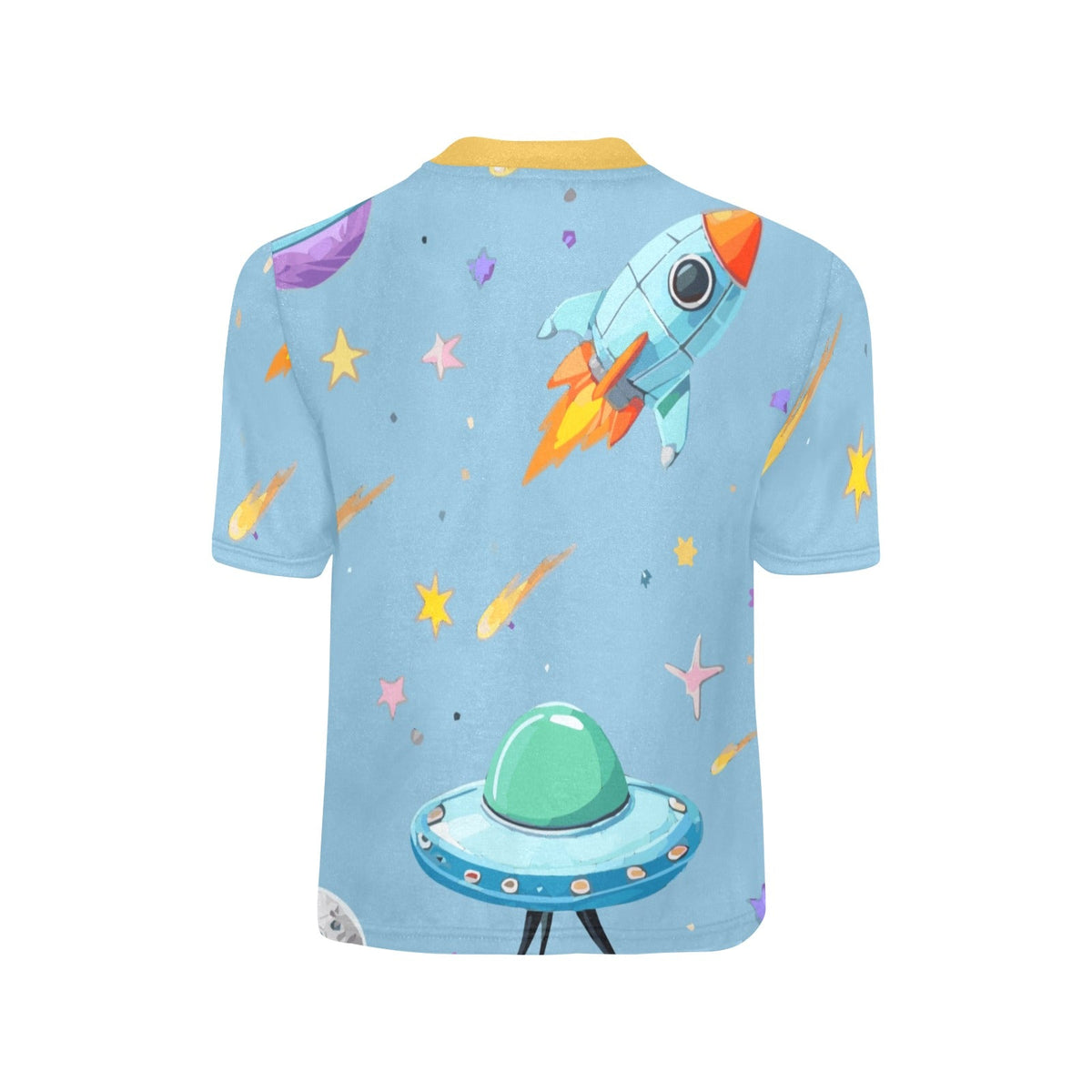 Space Illustration With Rocket Little Kids' All Over Print T-Shirt (Made in USA)