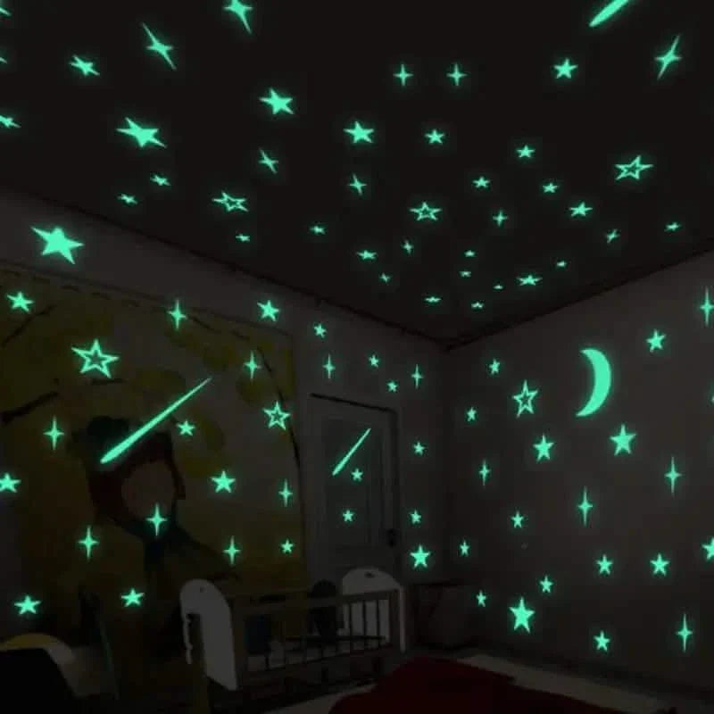 175-Pieces: Reusable Glow-in-the-Dark Star Wall Stickers with Shimmery Finish