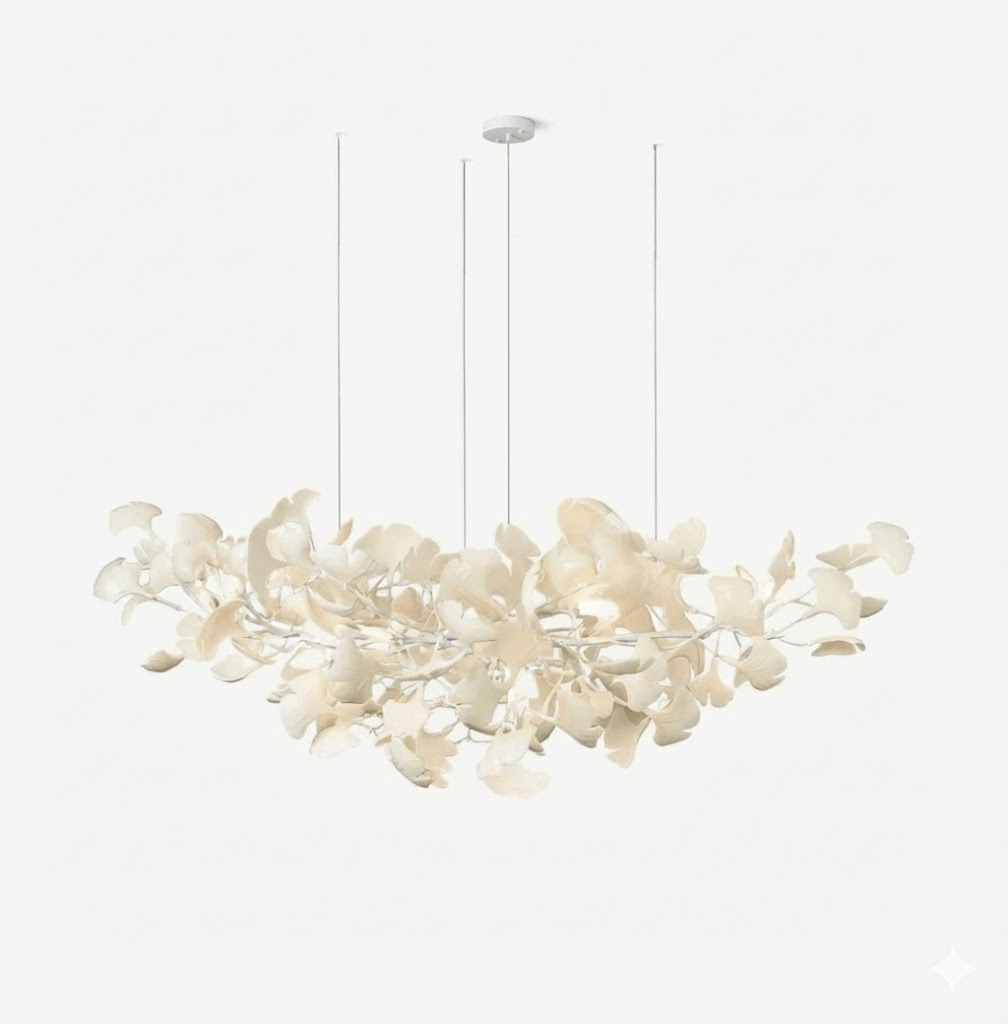 Porcelain Ginkgo Leaf Linear Chandelier with Flexible Branches | Dining Table Light