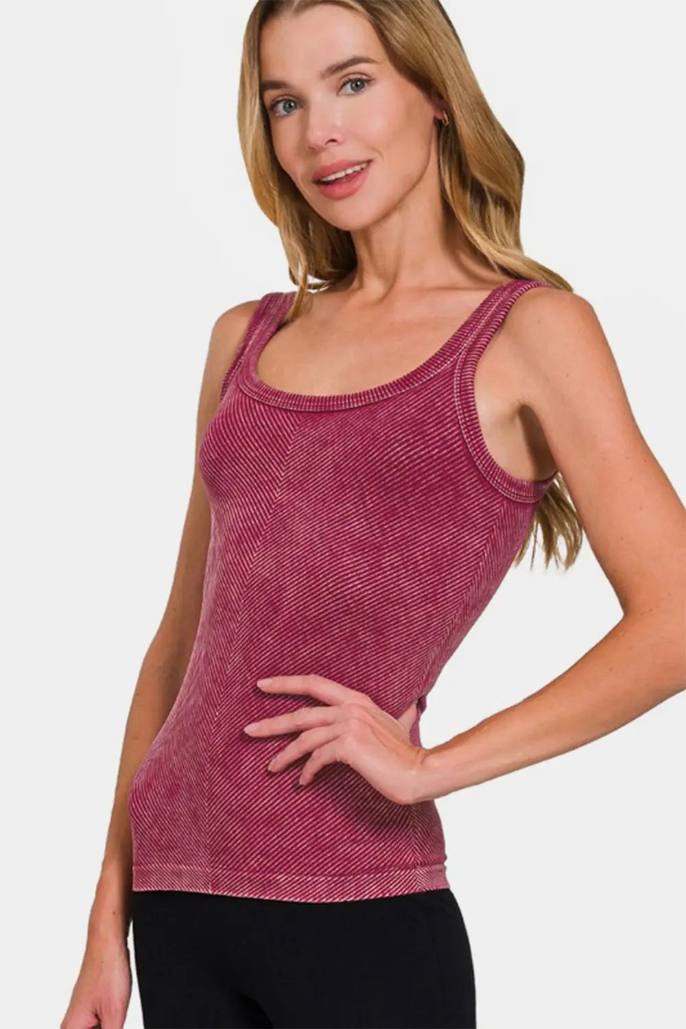 T-Shirts Trendsi Ribbed Tank Top Women's Stylish Layering Basic Essential Soft