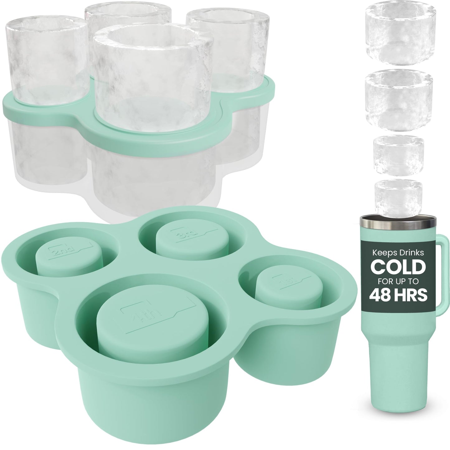 4-Ring Silicone Ice Cube Tray for Stanley Cup with Lid and Metal Reusable Straws - Stanley Ice Mold - Stanley Cup Ice Mold - Stanley Cup Ice Cube Mold for 14-40 oz Tumbler Whiskey Cocktails Drinks
