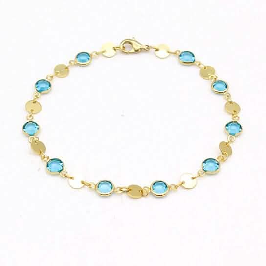 18k Gold Filled High Polish Finish Aquamarine Crystal Ankle Bracelet
