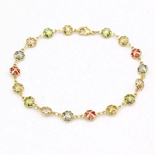 18k Gold Filled High Polish Finish Gold Multi Color Crystal Anklet