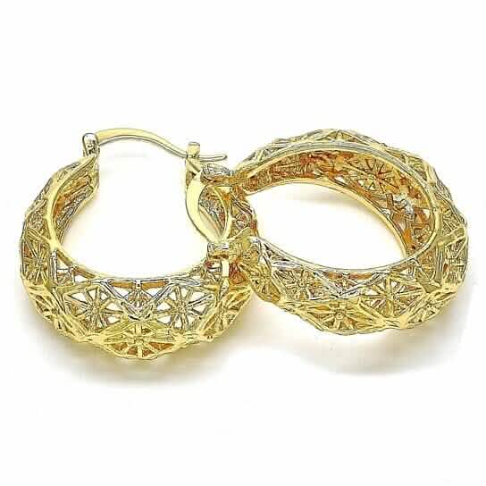 18k Gold Filled High Polish Finsh Diamond Cut Fancy Filigree Hoop Earrings Textured Gold Hoop Earrings