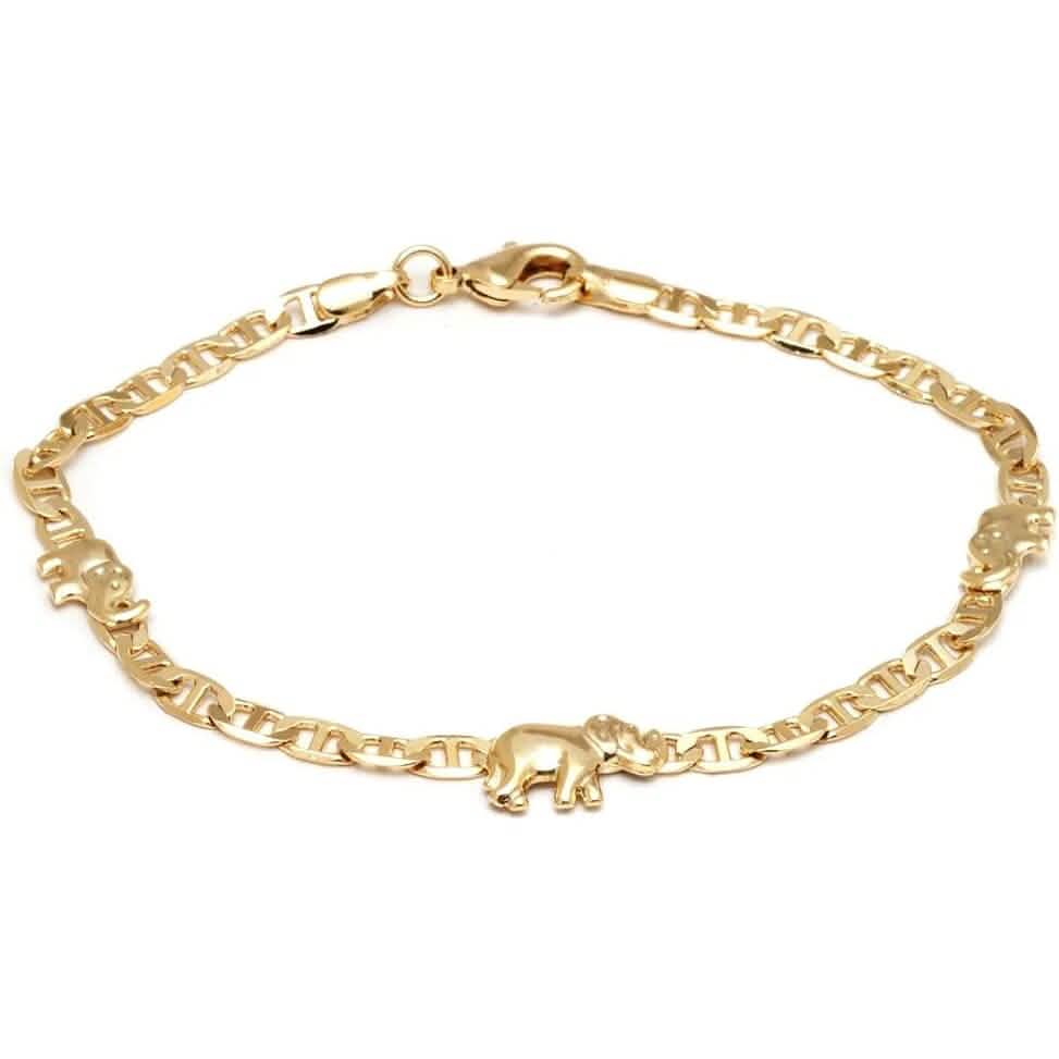 18K Gold Plated Flat Marina Elephant Anklet 10"