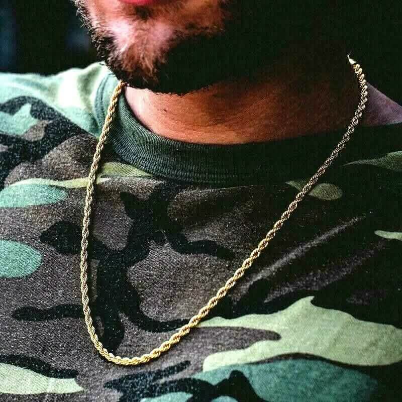 18K Solid Gold 3MM Rope Chain Necklace