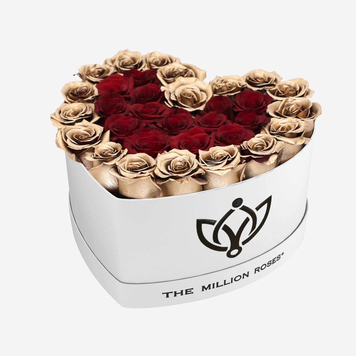 Caja Corazón Blanca | Rosas Rojas y de Oro 24K