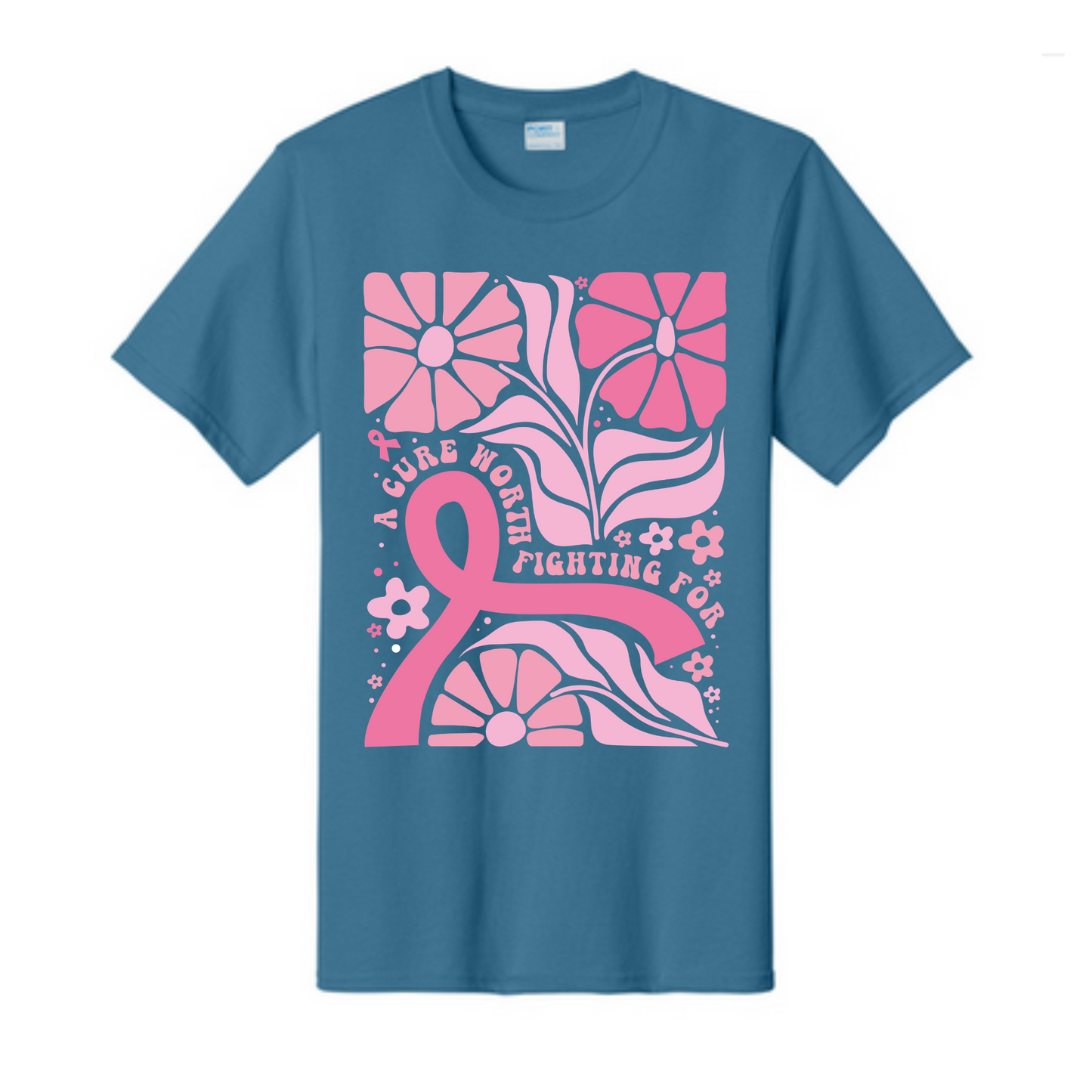 A cure worth fighting for Breast Cancer Awareness Fundraiser Tshirt PC61 Port & Co™ Essential Tee PUBLIC