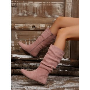Women's Side Zipper Pleated Pile Boots