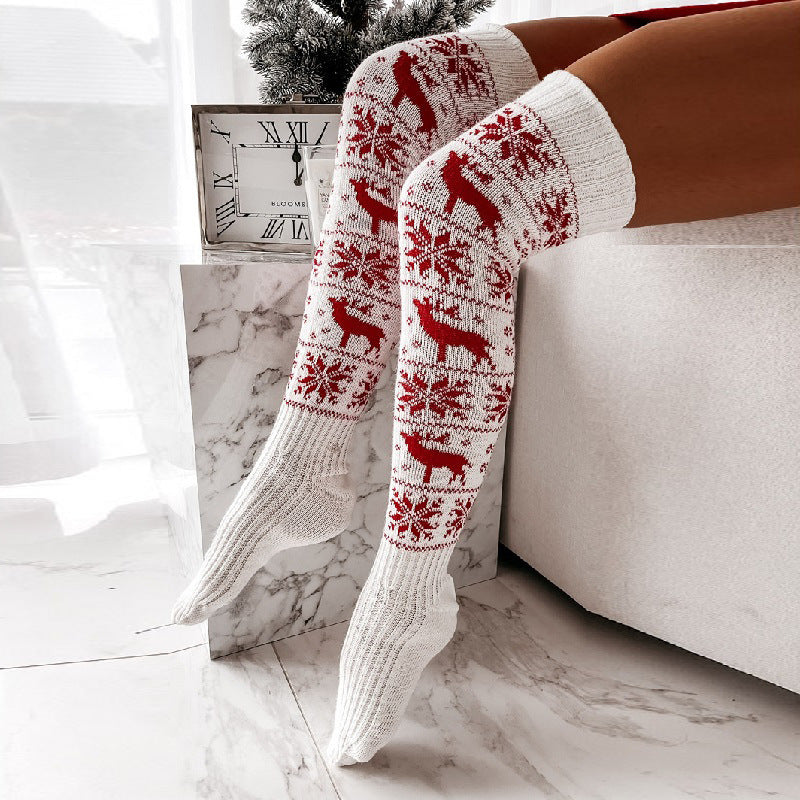 Medias cálidas de punto de invierno navideñas para mujer