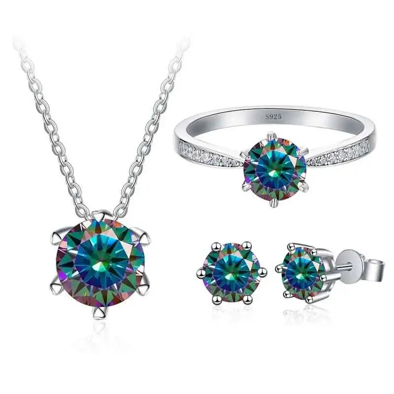 1ct D Color Moissanite Bridal Set 925 Sterling Silver Ring Earring Necklace