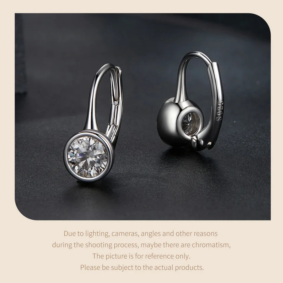 Round Bezel Moissanite Leverback Earrings in Silver