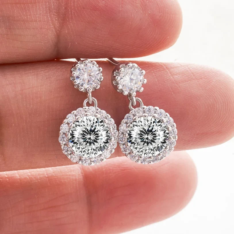 1ct Moissanite Drop Earrings For Women Sterling S925 18K White Gold Plated