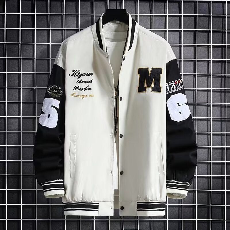 Men's Varsity Casual Letter Number Button Down Streetwear Jacket