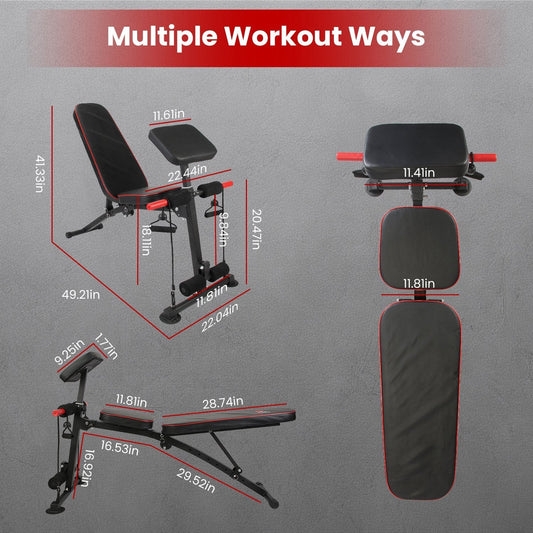 Adjustable Weight Bench with Preacher Curl Pad & Resistance Bands