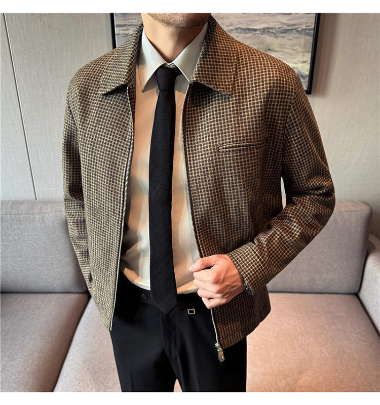 Fashionable Houndstooth Men's Wool Jacket