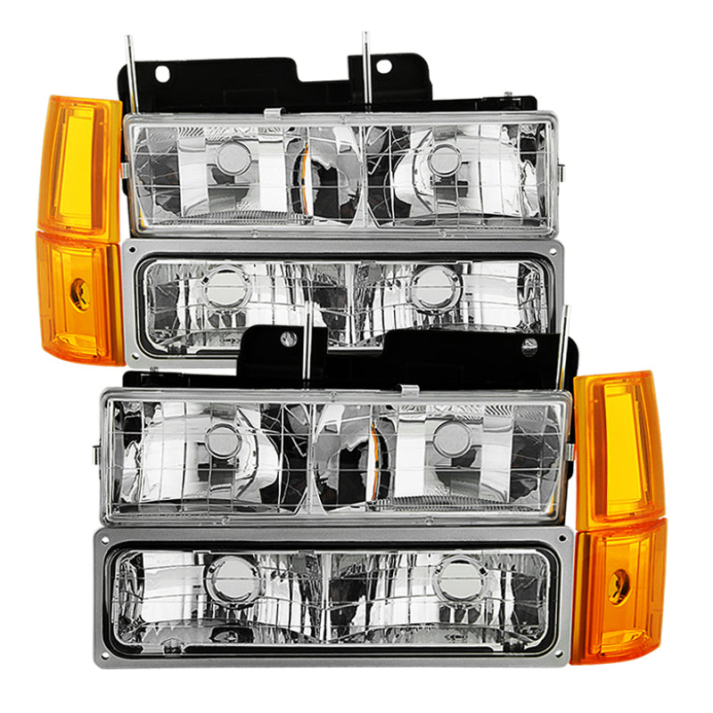 xTune GMC Yukon 94-99 Faros con luces de esquina y estacionamiento, juegos de 8 piezas -Cromo HD-JH-GCK94-AM-C-SET