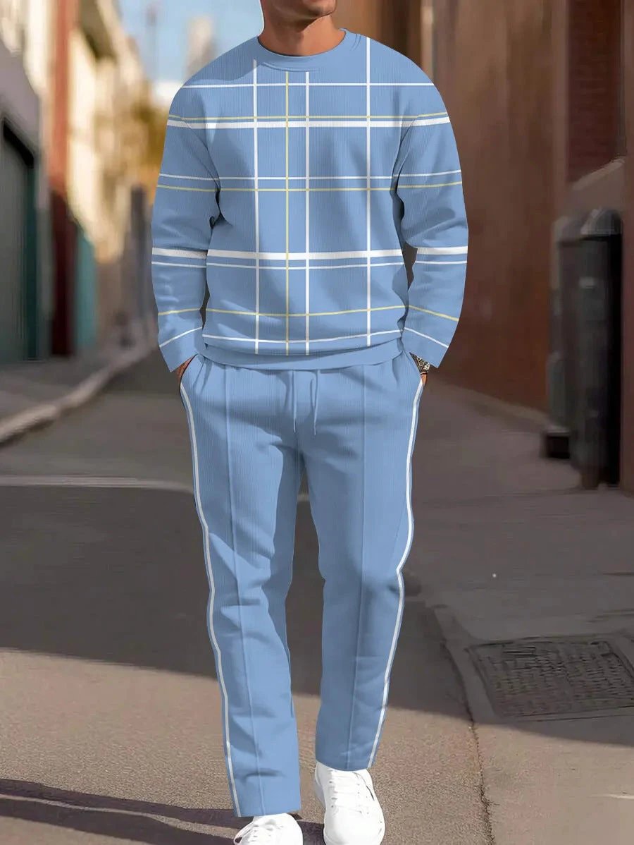 Men's Round Neck Loose Sweatshirt And Sweatpants Set