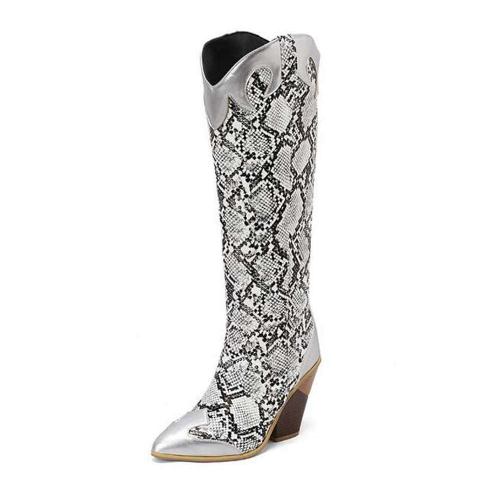Fashionable Patchwork Leather Knee-high Boots