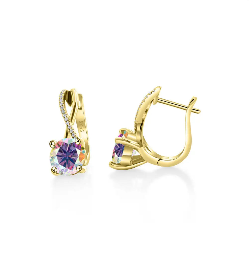 Pendientes de clip de moissanita de 2 qt, plata de ley 925, entrelazados, regalo