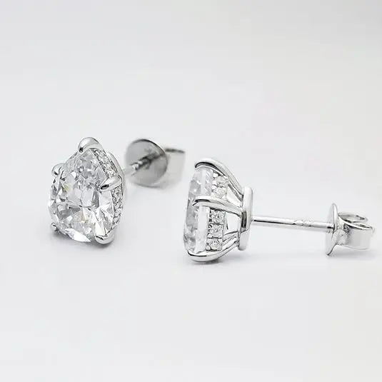 Pear Moissanite Stud Earrings in Sterling Silver