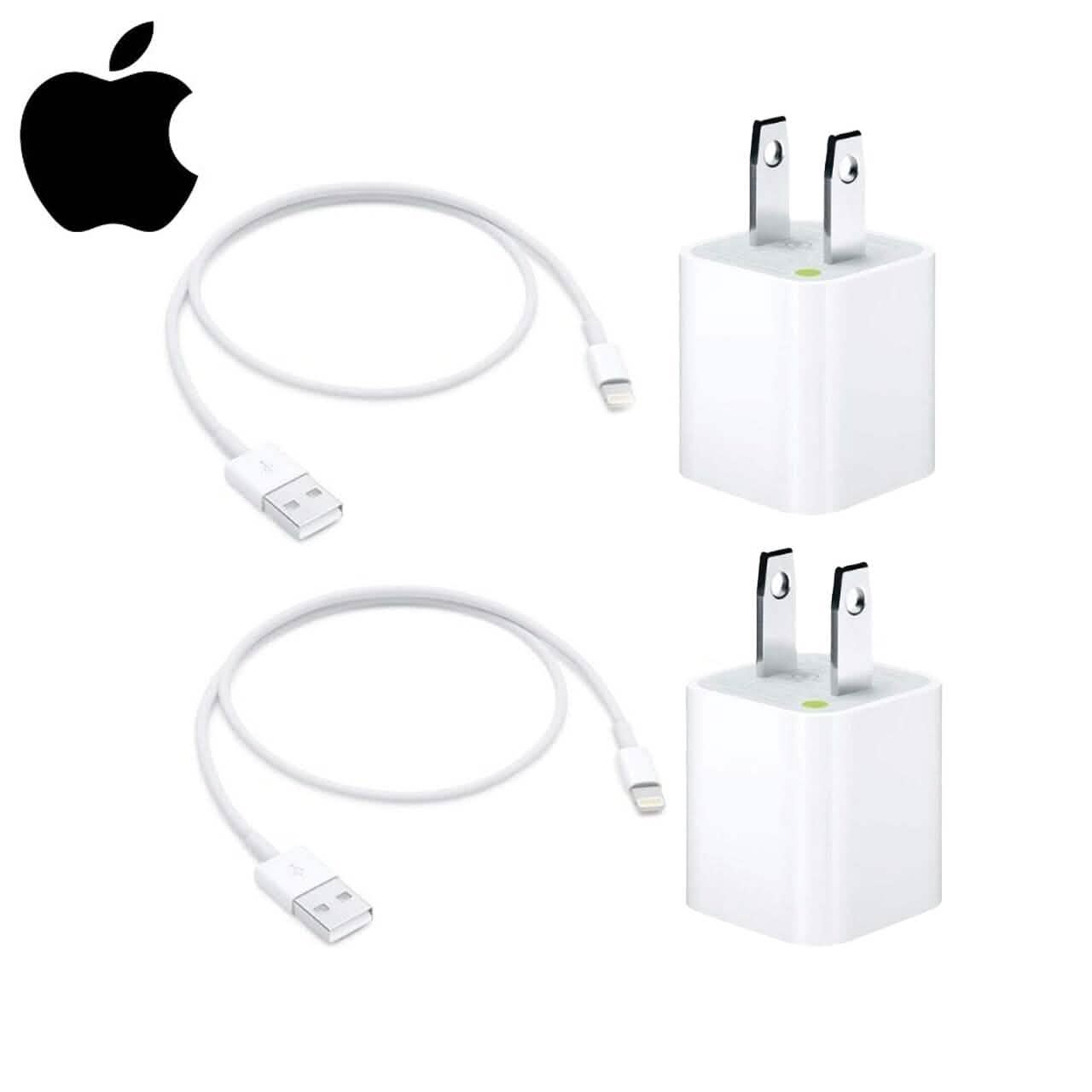 2 Pack Apple Original 5W USB Power Adapter and 2 Pack Apple OEM Lighting to USB Cable (3.3 ft)