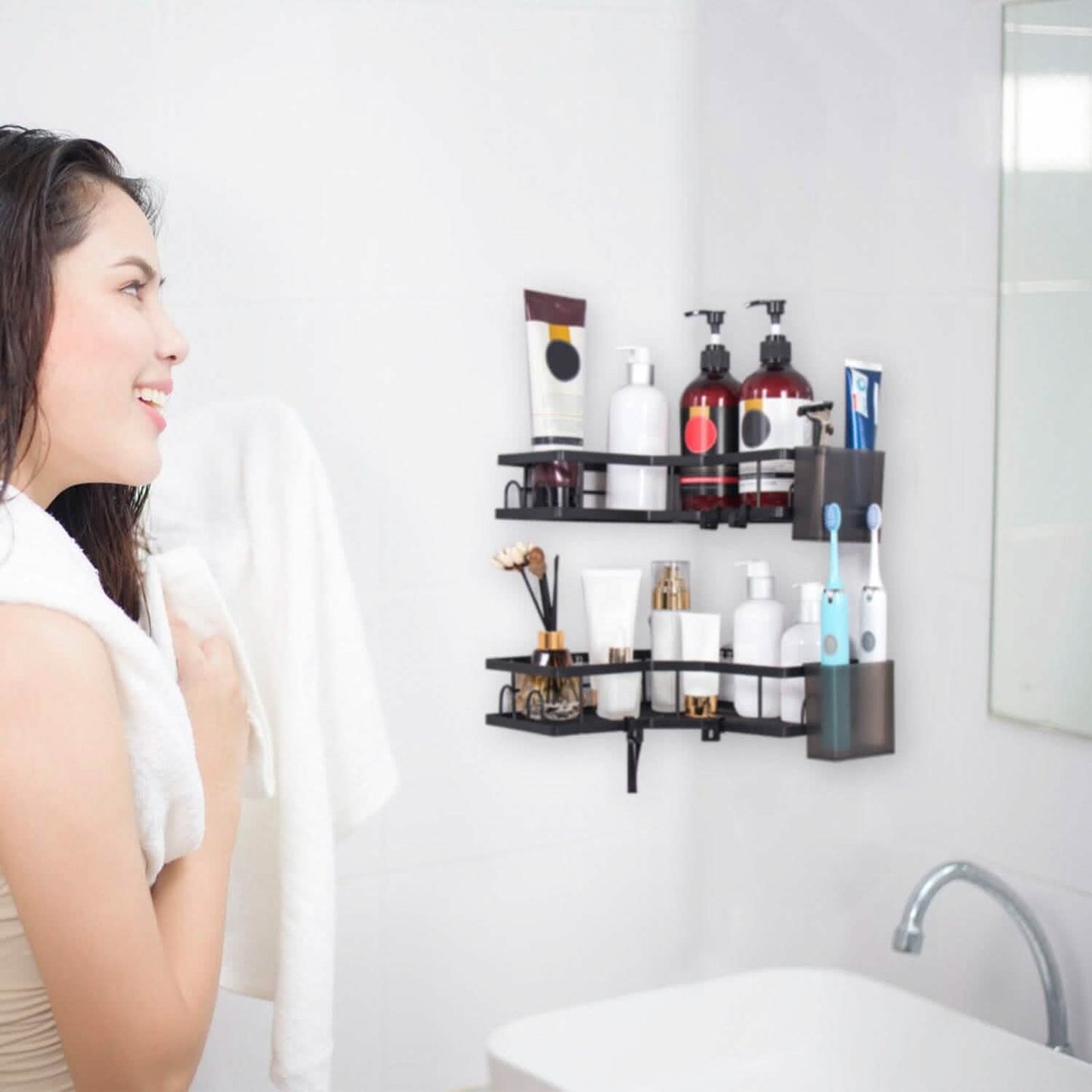 2-Pack: Corner Shower Caddy No Drilling Adhesive Shower Organizer