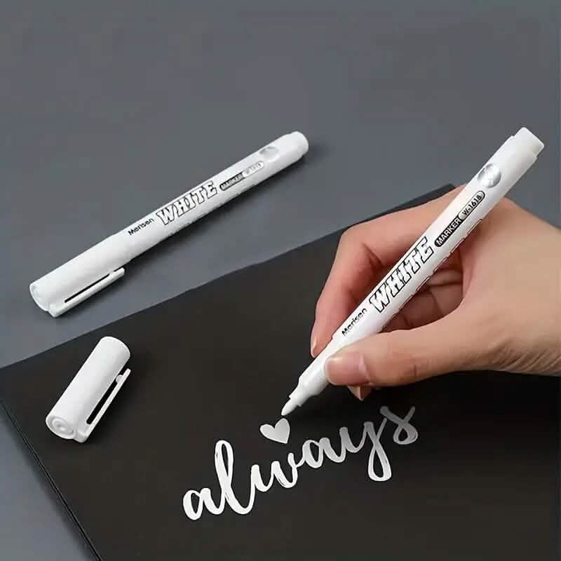 2-Pieces: White Marker Pen Alcohol Paint Oily Waterproof Tire Painting Graffiti Pens