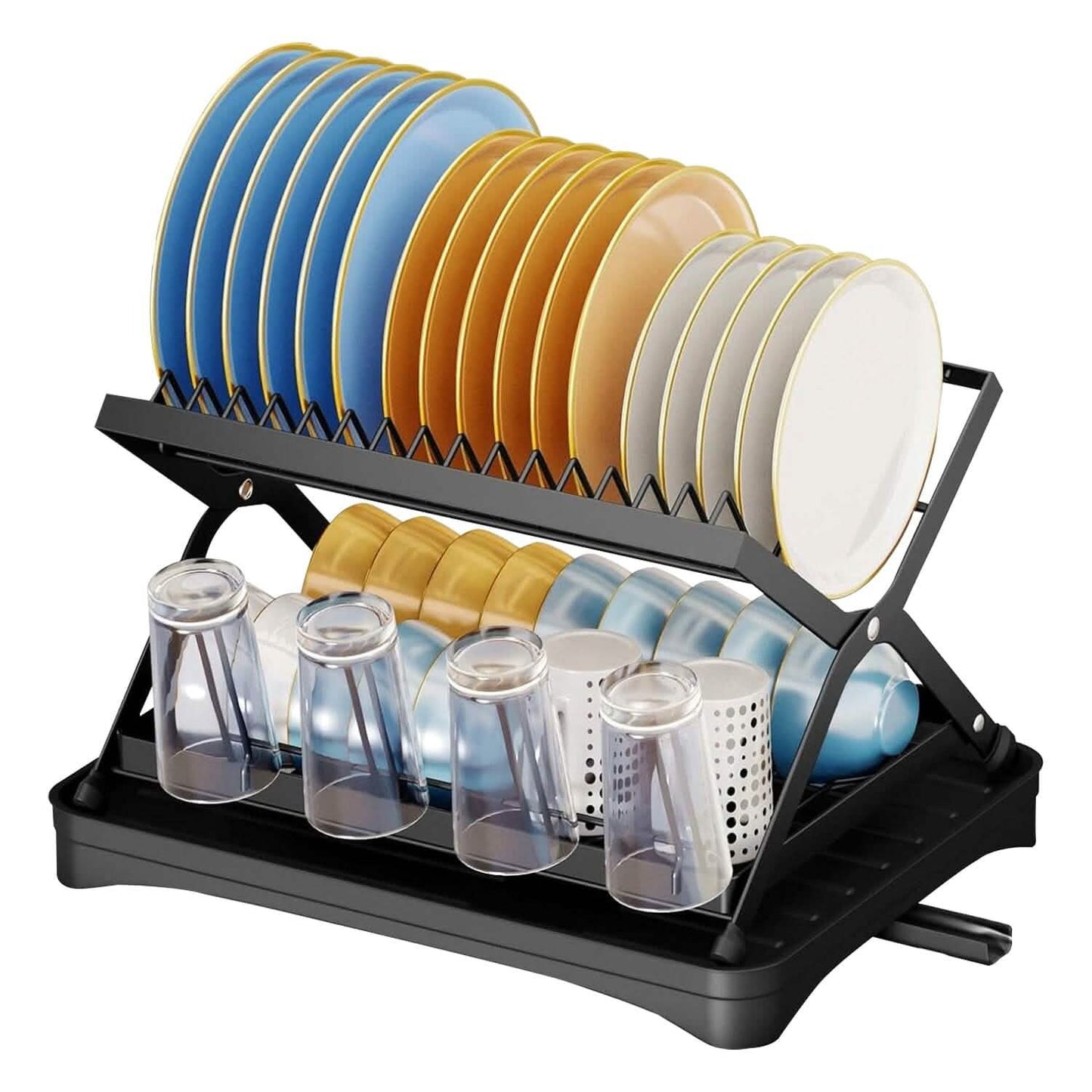 2-Tier Dish Drying Rack with Cup Holder and Drainboard