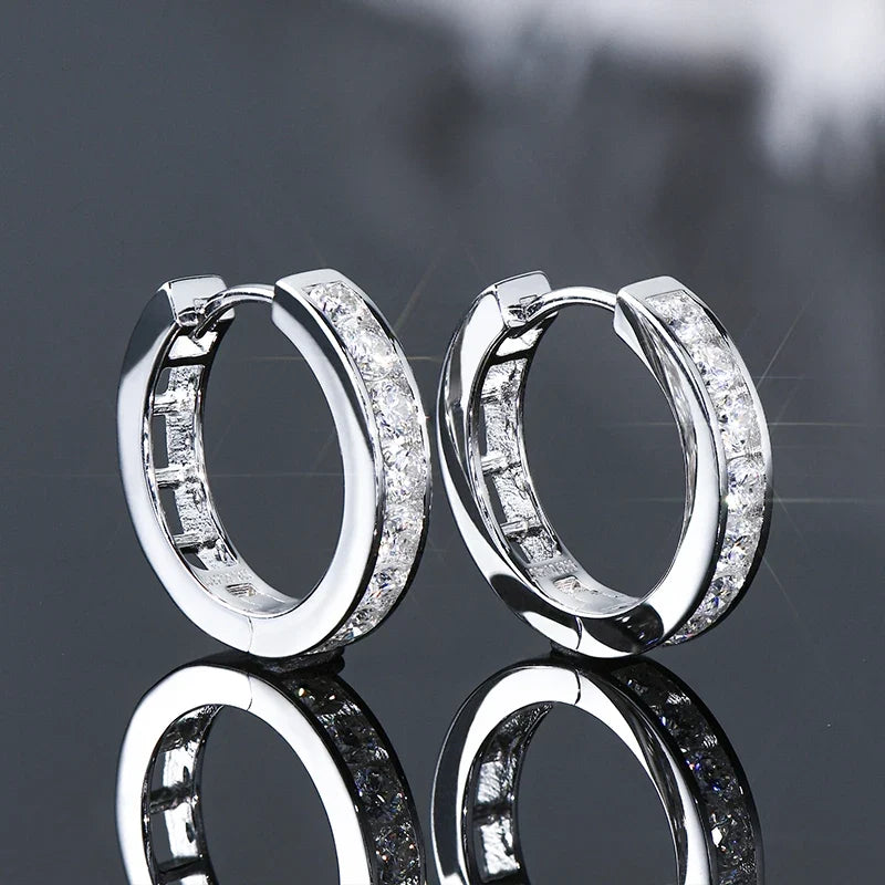 Moissanite Channel-Style Huggie Hoop Earrings in Silver
