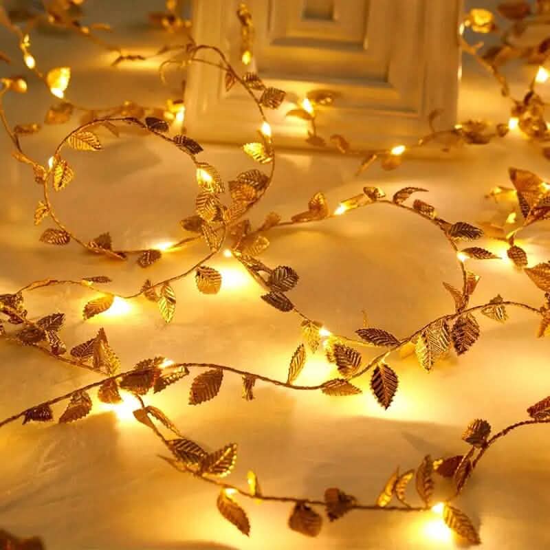 20 LED Golden Leaf Fairy Lights