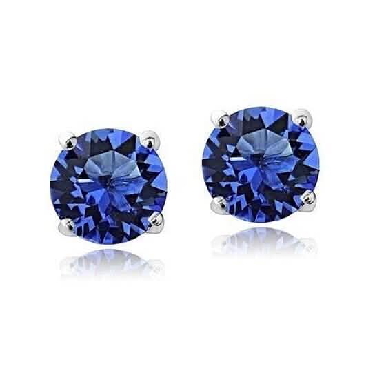 2.00 Cttw 18k White Gold Filled High Polish Finish Round Crystal Blue Stud Earrings