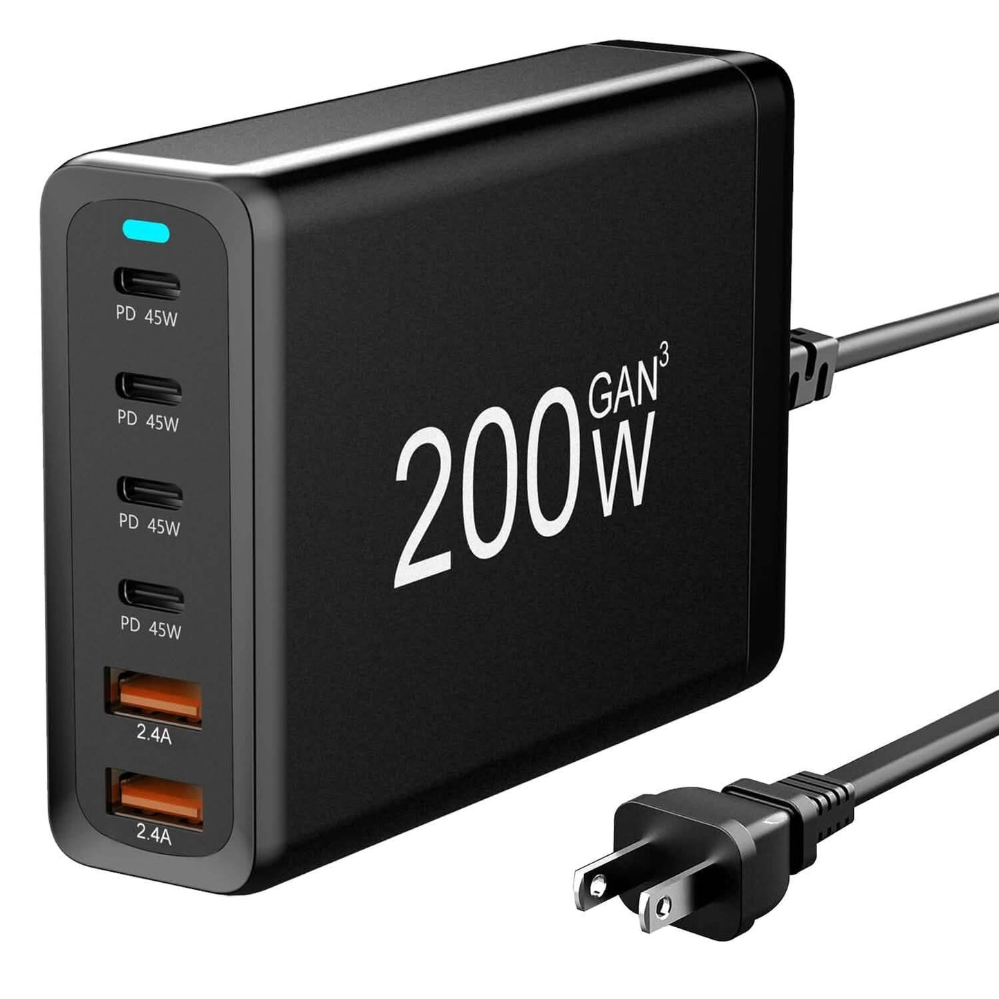 200W Fast Wall Charger with 6 Charging Ports Desktop USB Charging Station