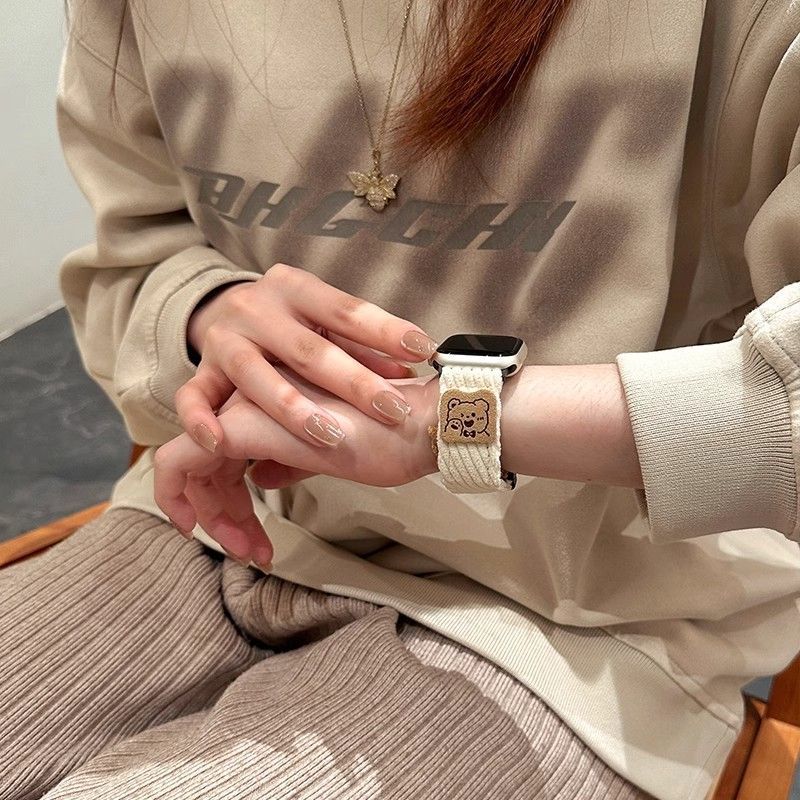 Correa de terciopelo de oso de estilo retro con cierre de velcro para Apple Watch