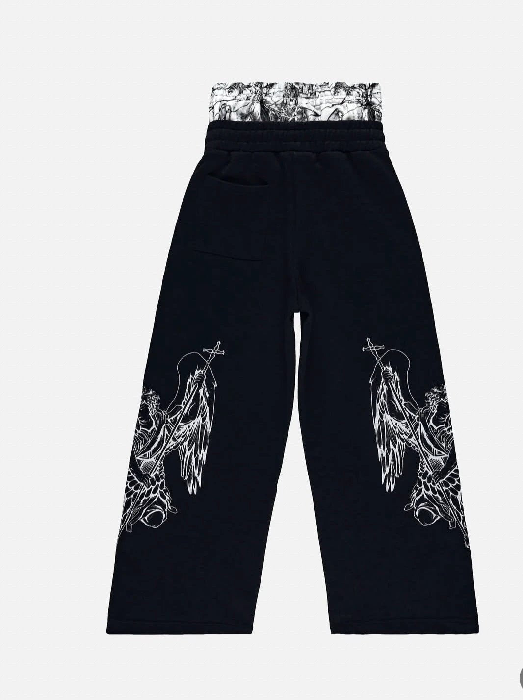 Men's Fake Two Pieces Loose Leisure Pants Double Waist Sweatpants