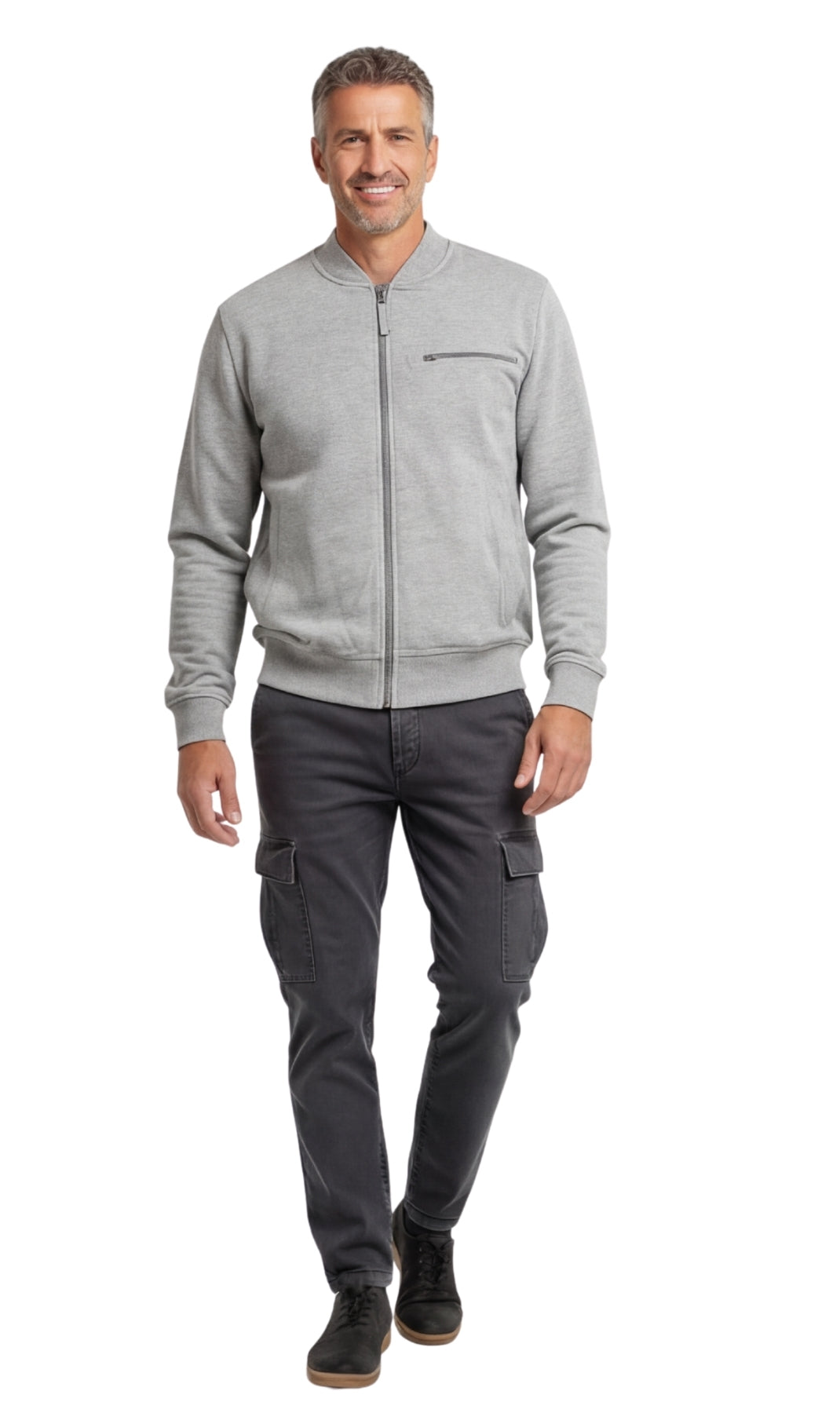Chaqueta de béisbol de forro polar clásica con cremallera para hombre en tejido ligero de mezcla de algodón con un toque deportivo