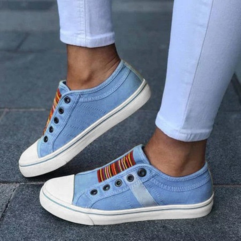 Round toe color elastic canvas women's shoes