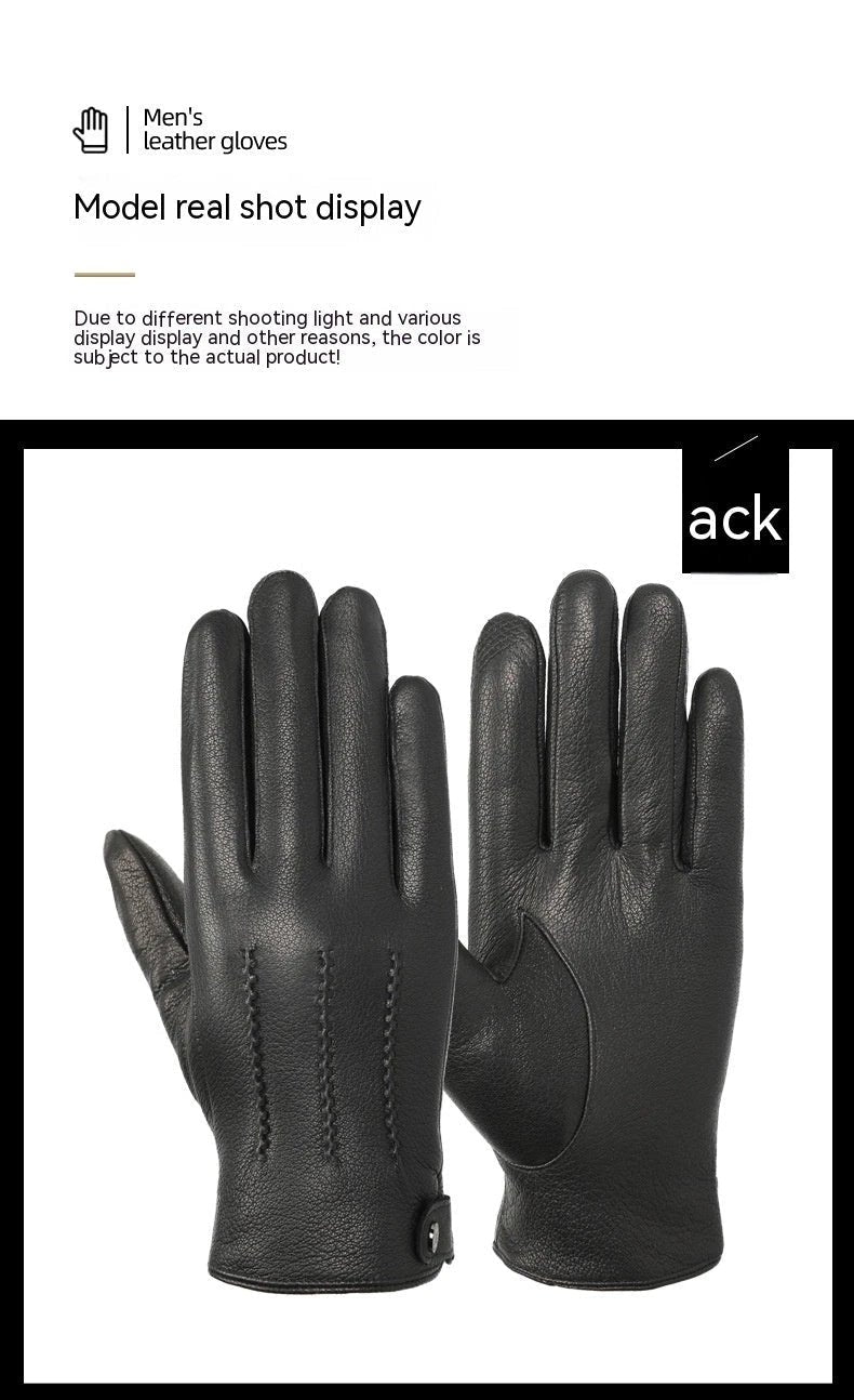 Fleece-lined Thickened Leather Gloves For Men