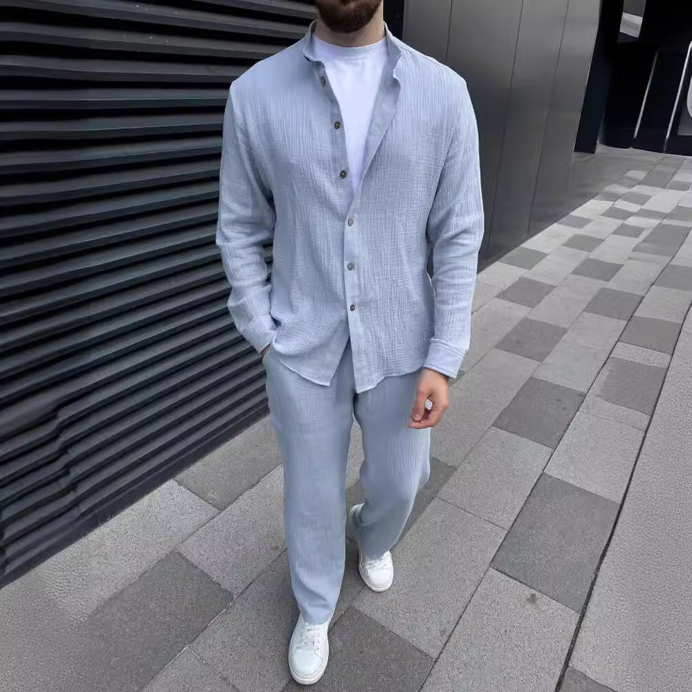 Traje de algodón para hombre, a la moda, top y pantalones cómodos