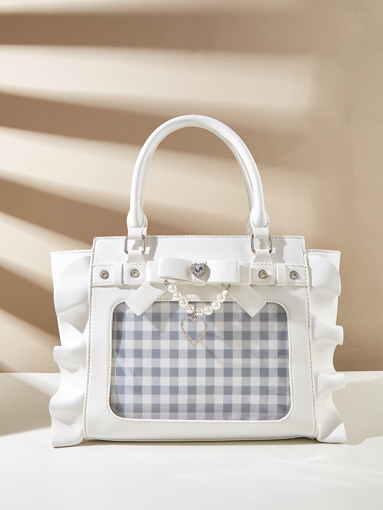 Bolso de mano de encaje con perlas para mujer. Vea la tabla de tallas en "más detalles".