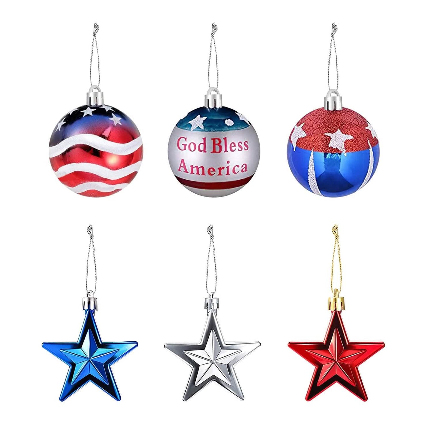 24-Pieces Set: Hanging Ornaments Ball Star Patriotic