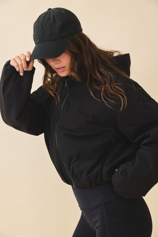 Cropped Hooded Zip-Up Puffer Jacket See size chart under “more details”