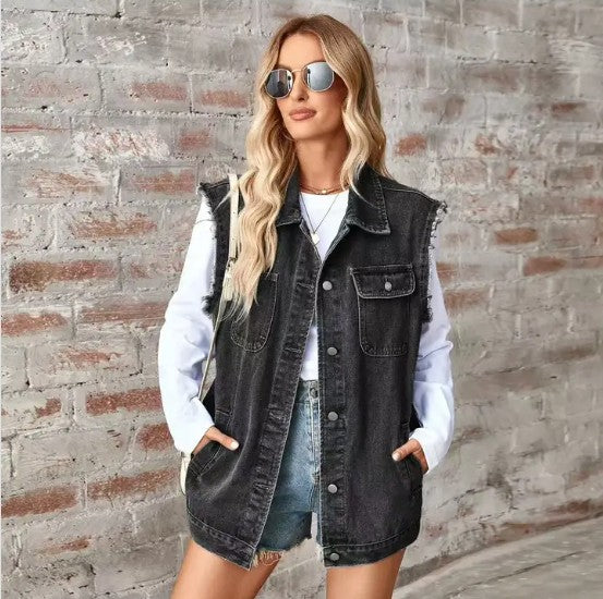 Sleeveless Denim Jacket See size chart under “more details”