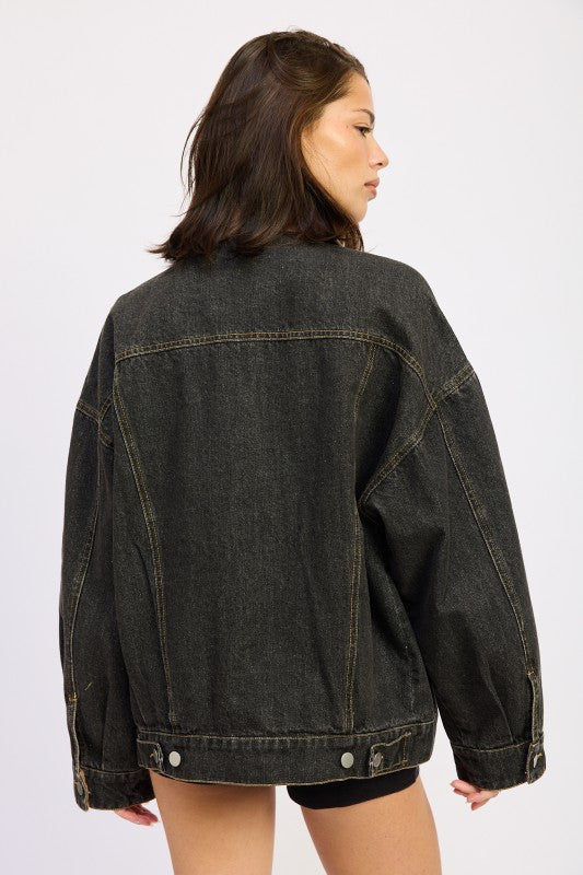 MIX MEDIA OVERSIZE DENIM JACKET See size chart under “more details”