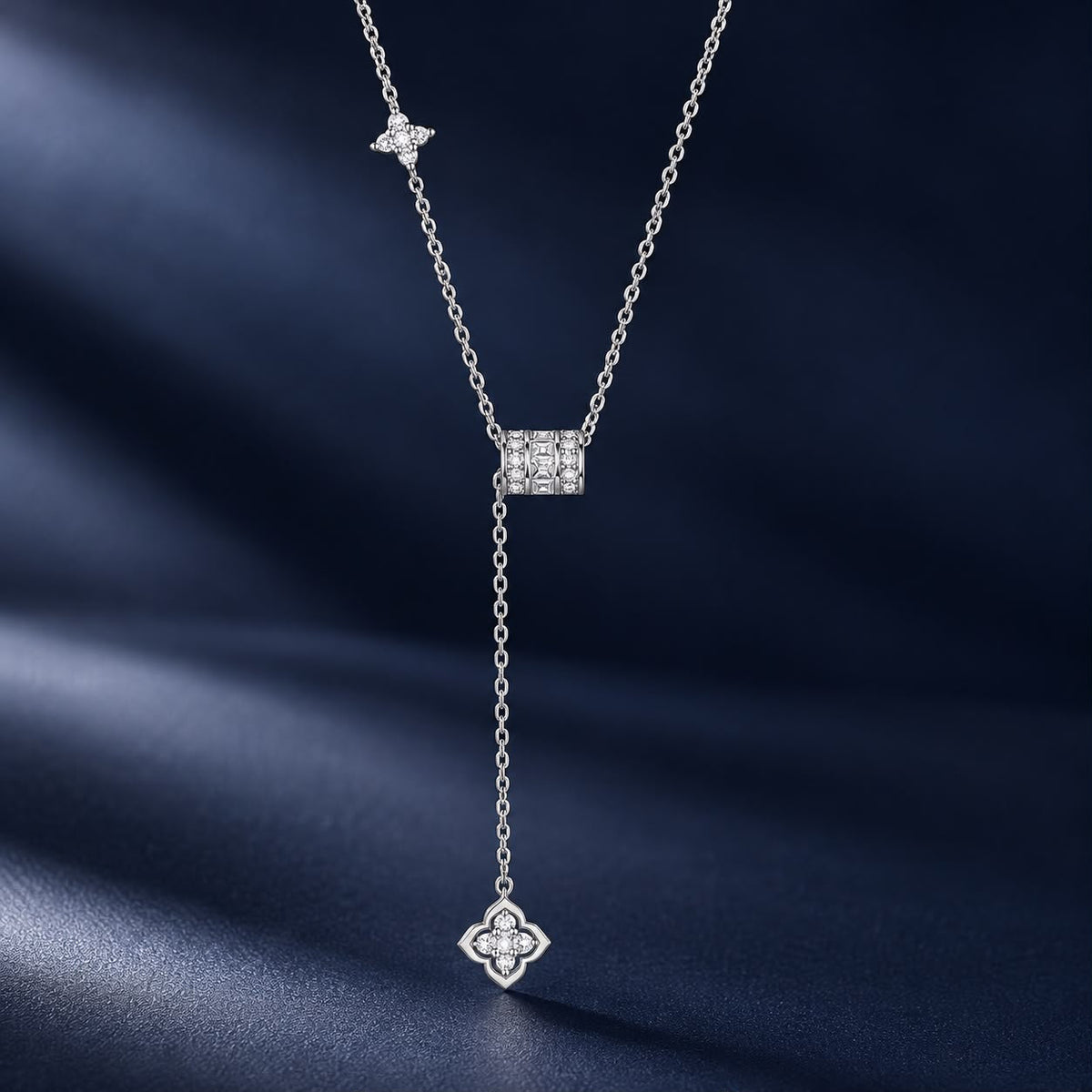 925 Sterling Silver White Gold Plated Moissanite Four Leaf Clover 40+5cm Necklace for Women