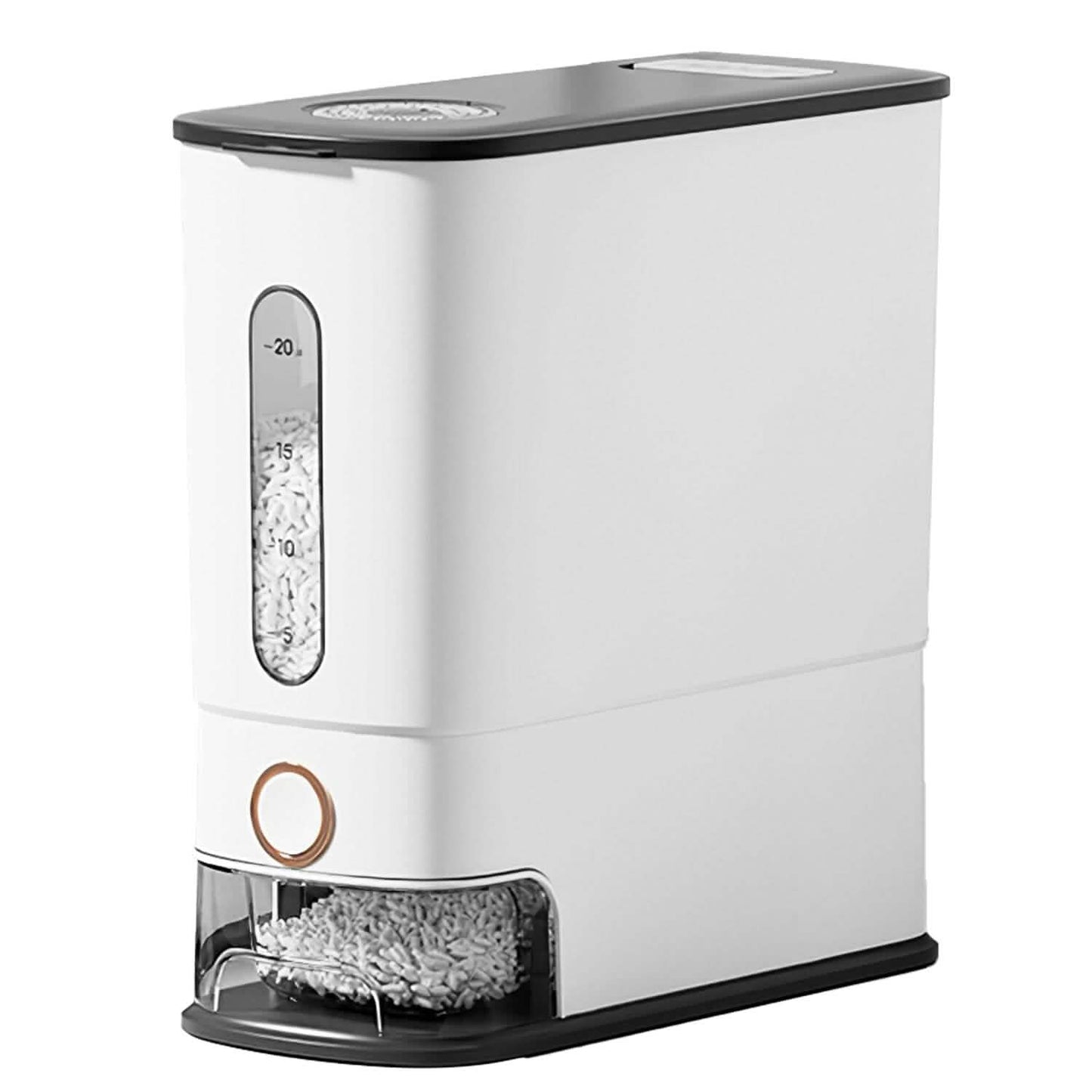 25LBS Vertical Rice Dispenser With Dustproof Lid Large Capacity Grain Storage Container With Measuring Cup Built-In